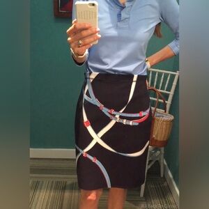 J McLaughlin Halle Skirt Navy Blue Red Monterrey Geo XS
